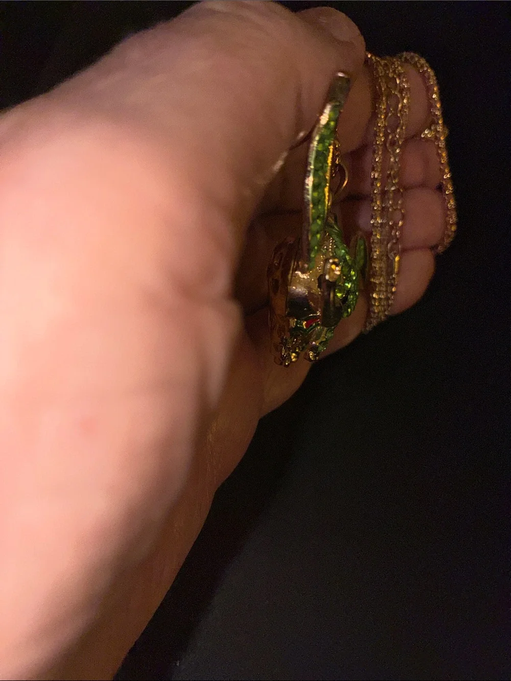 Gold-Tone Green Dumbo Pendant Vibrant Green Rhinestones